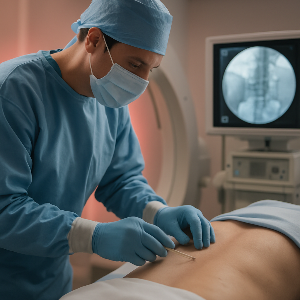 Inyección de anestesia en nervio de faceta articular vertebral con fines analgésicos